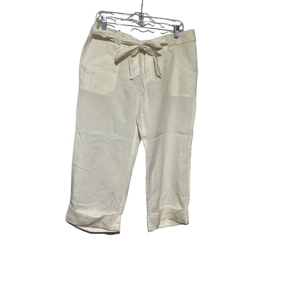 Women's Regular Fit Linen Waist Pants Cream Size M - Picture 2 of 5